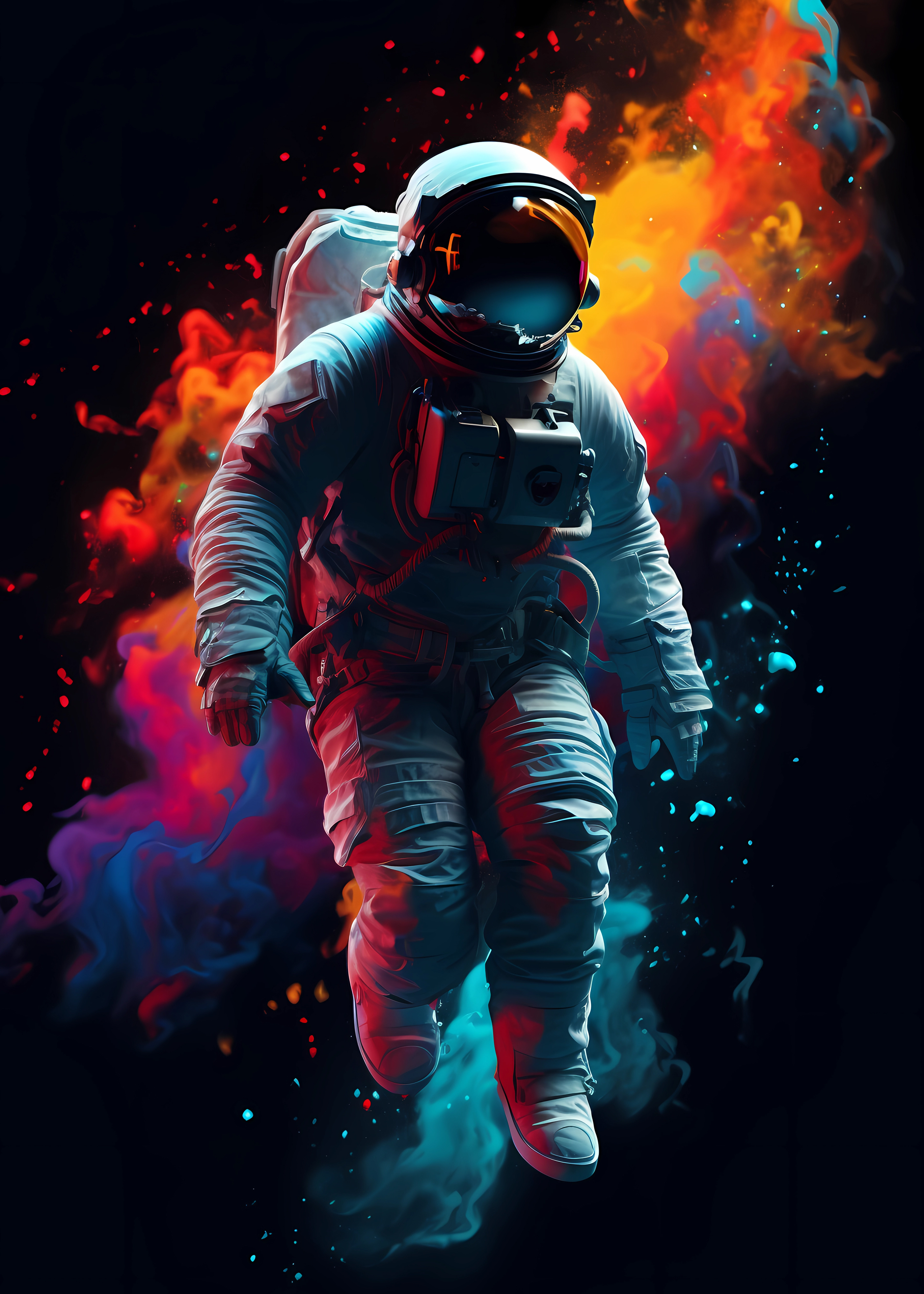 A cosmic astronaut floating in space